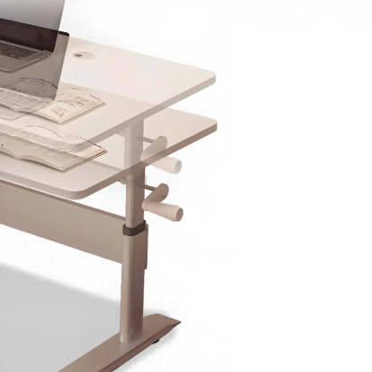 Adjustable Wood T-Shape Computer Desk — Without Chairs / Natural Finish