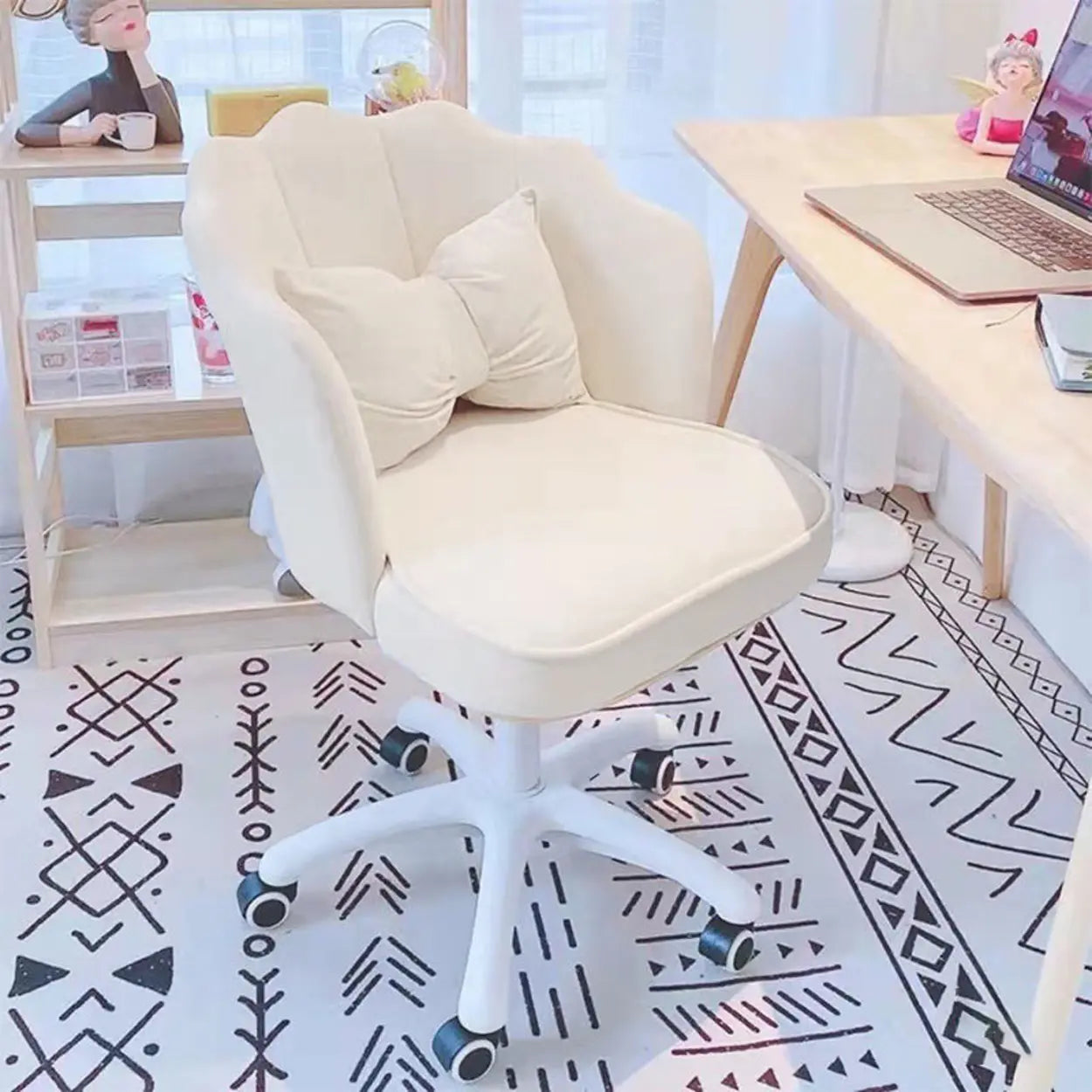 Milky White Shell Upholstered Swivel Vanity Chair