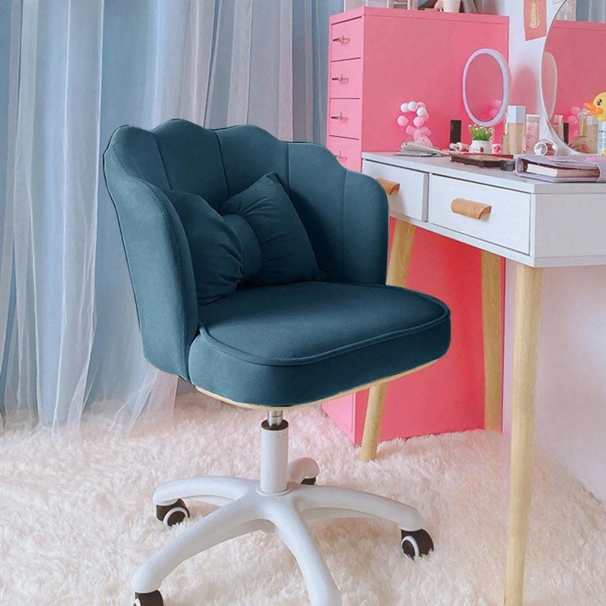 Milky White Shell Upholstered Swivel Vanity Chair