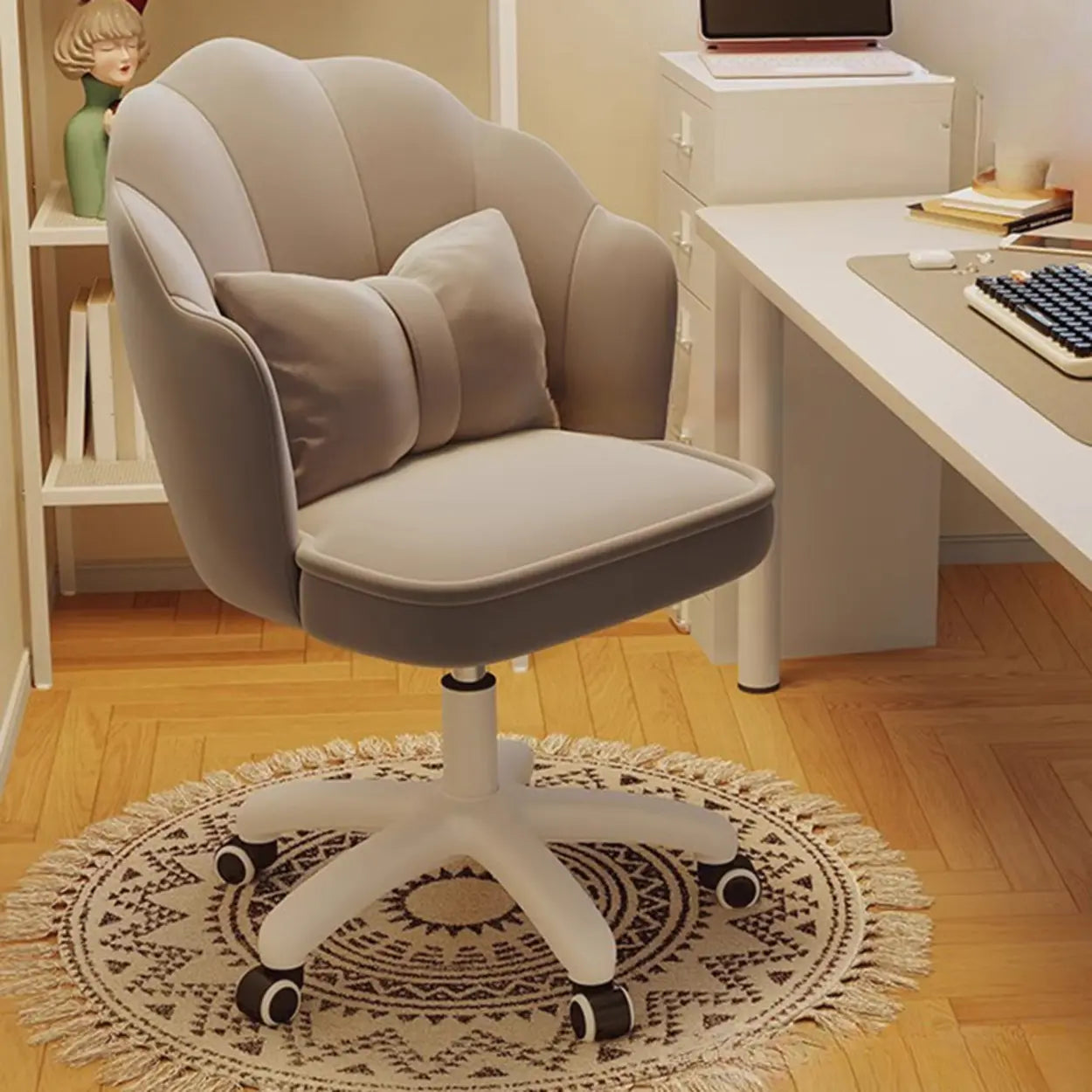 Milky White Shell Upholstered Swivel Vanity Chair