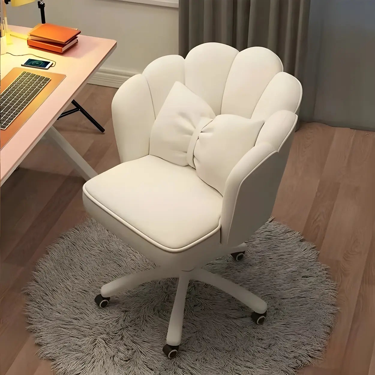Milky White Shell Upholstered Swivel Vanity Chair — Blackish Green / 1 Piece
