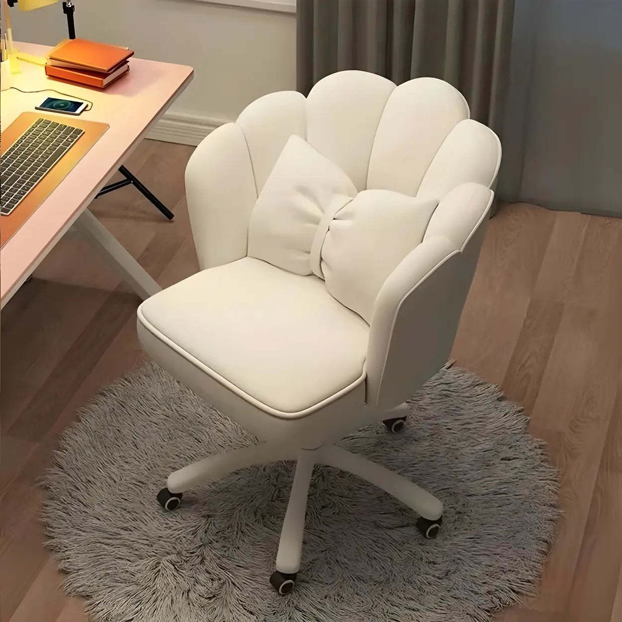 Milky White Shell Upholstered Swivel Vanity Chair — Blackish Green / 1 Piece