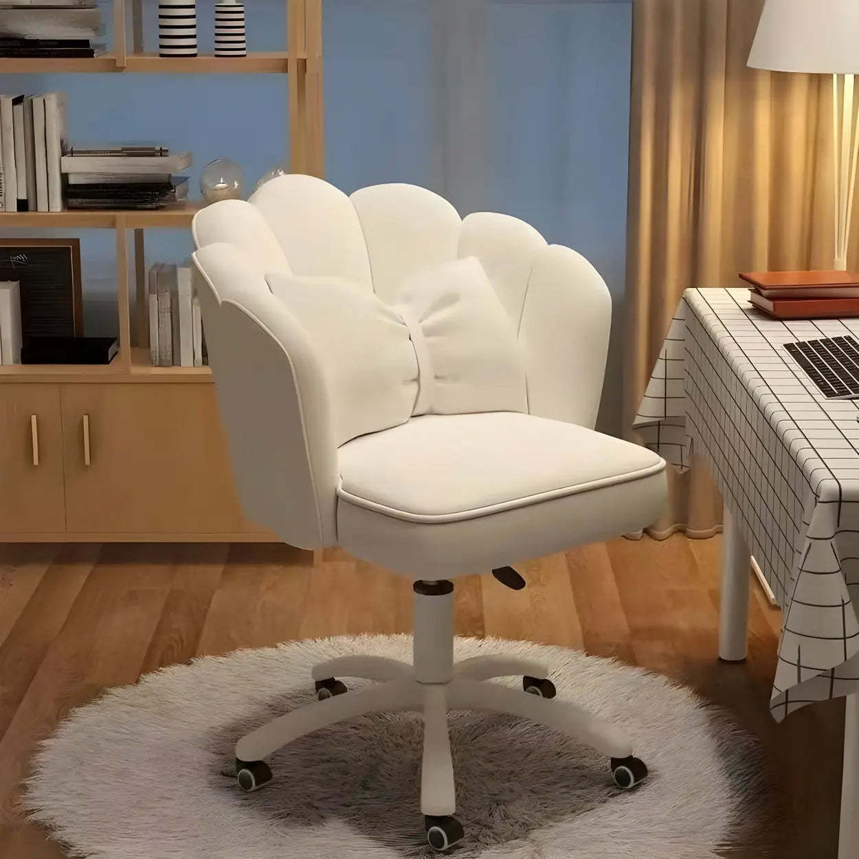Milky White Shell Upholstered Swivel Vanity Chair — Light Pink / 1 Piece