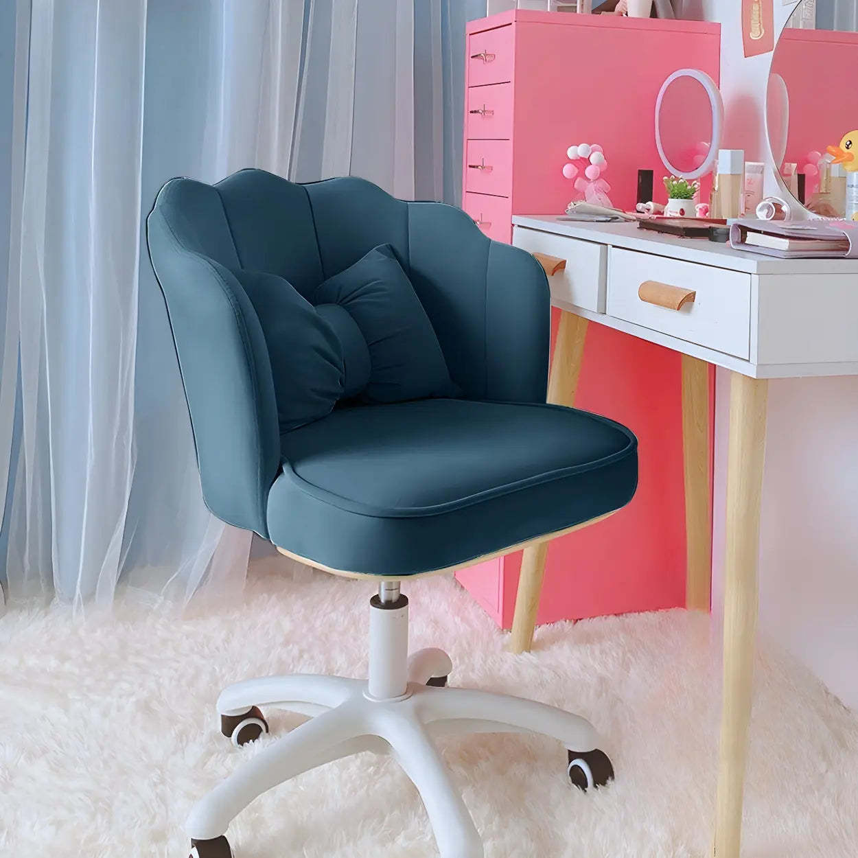 Milky White Shell Upholstered Swivel Vanity Chair — Light Gray / 1 Piece