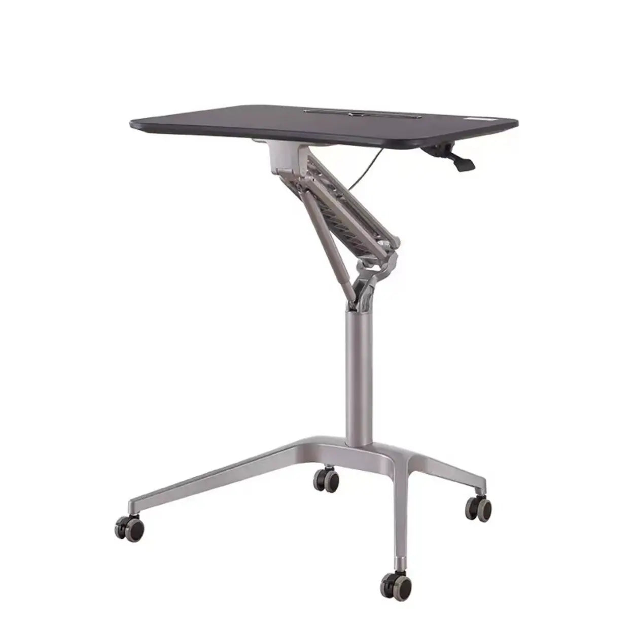 Adjustable Mobile Wood Small Standing Desk — Without Chairs / Black / Silver