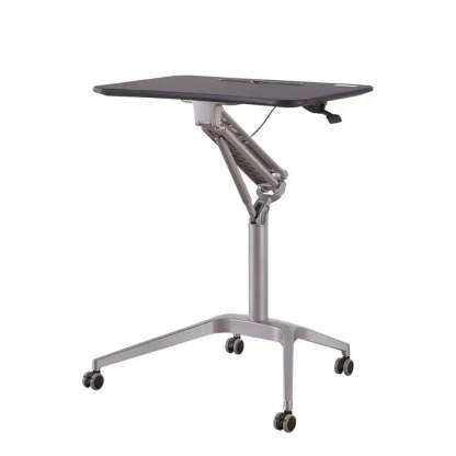 Adjustable Mobile Wood Small Standing Desk — Without Chairs / Black / Silver