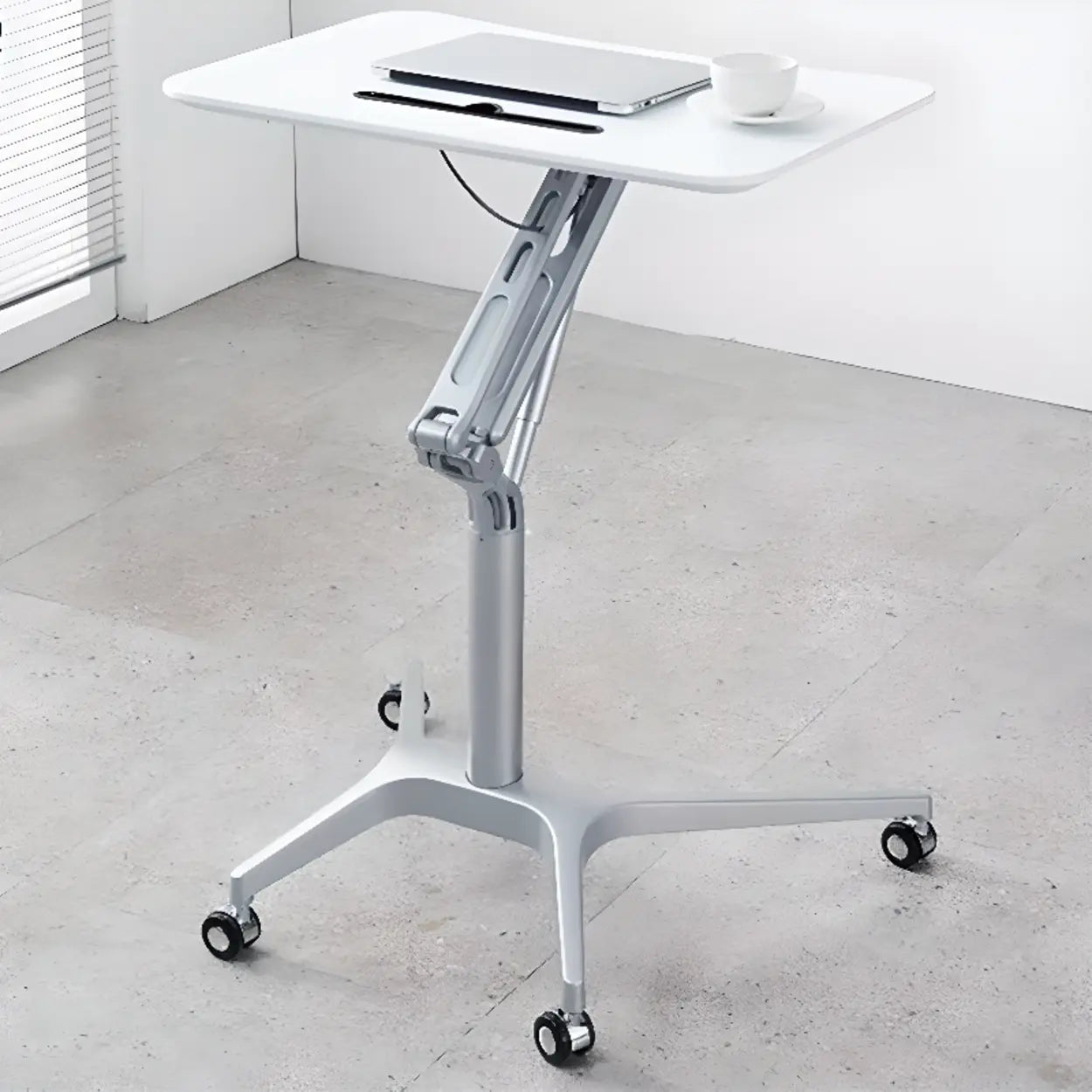 Adjustable Mobile Wood Small Standing Desk — Without Chairs / Natural / Black