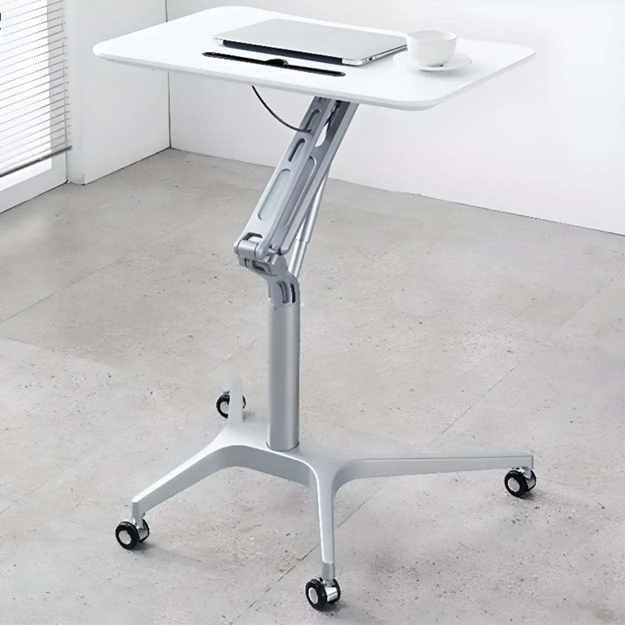 Adjustable Mobile Wood Small Standing Desk — Without Chairs / Natural / Black
