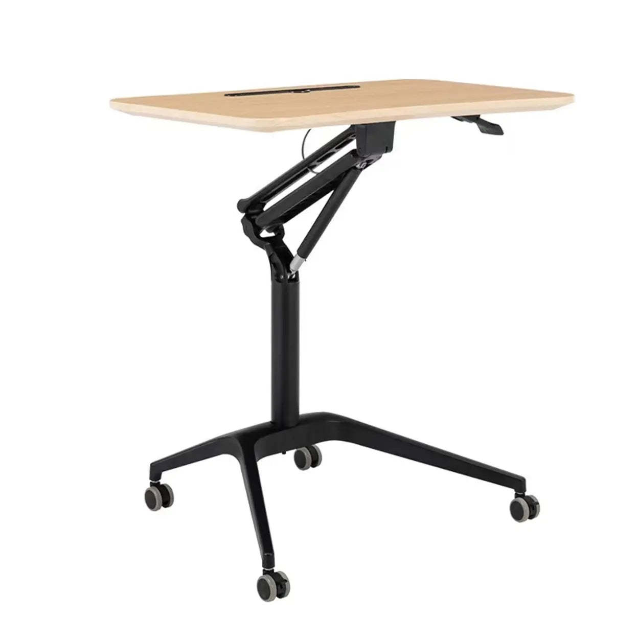 Adjustable Mobile Wood Small Standing Desk — Without Chairs / Natural / Silver