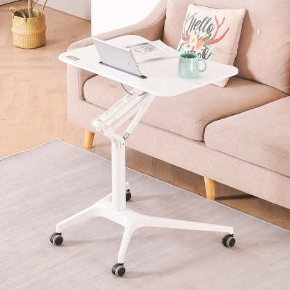 Adjustable Mobile Wood Small Standing Desk — Without Chairs / Natural / White