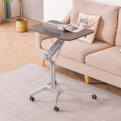 Adjustable Mobile Wood Small Standing Desk — Without Chairs / Walnut / Black