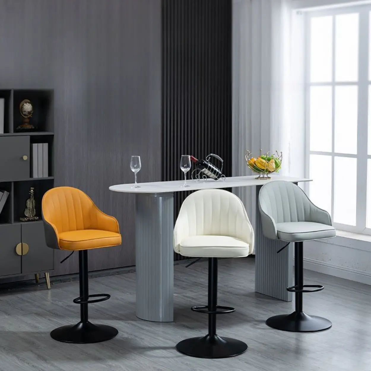 Adjustable Leather Swivel Bar Stool with Arms