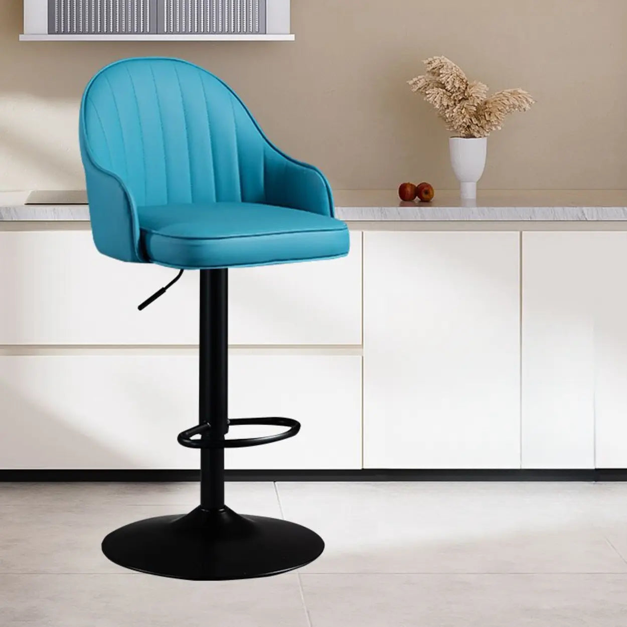 Adjustable Leather Swivel Bar Stool with Arms — Green / Black