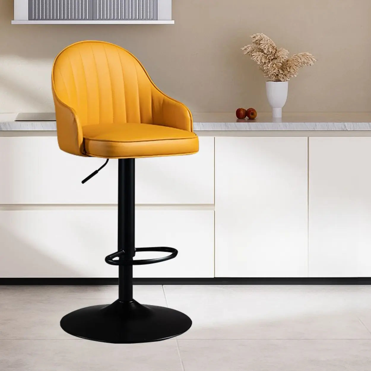 Adjustable Leather Swivel Bar Stool with Arms — Green / Silver