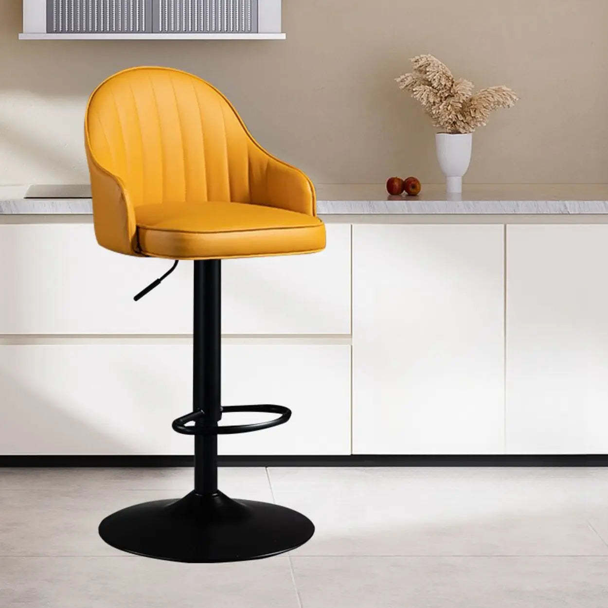 Adjustable Leather Swivel Bar Stool with Arms — Green / Silver
