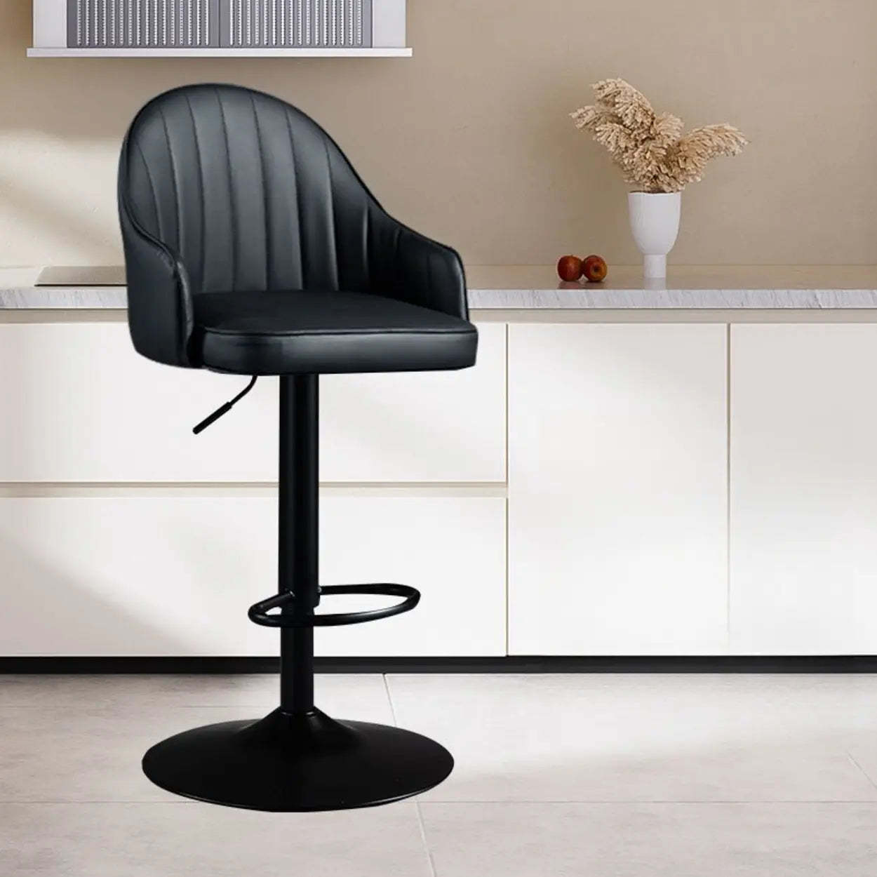 Adjustable Leather Swivel Bar Stool with Arms — Gray/ Yellow / Silver
