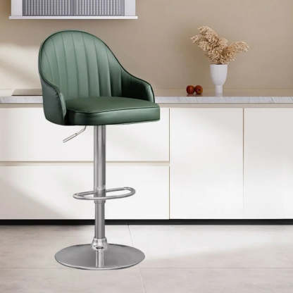 Adjustable Leather Swivel Bar Stool with Arms — Grey / Silver