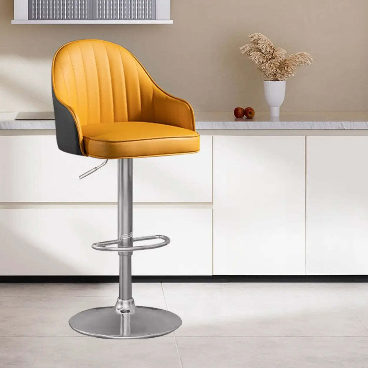 Modern arms gray leather metal bar & counter stools