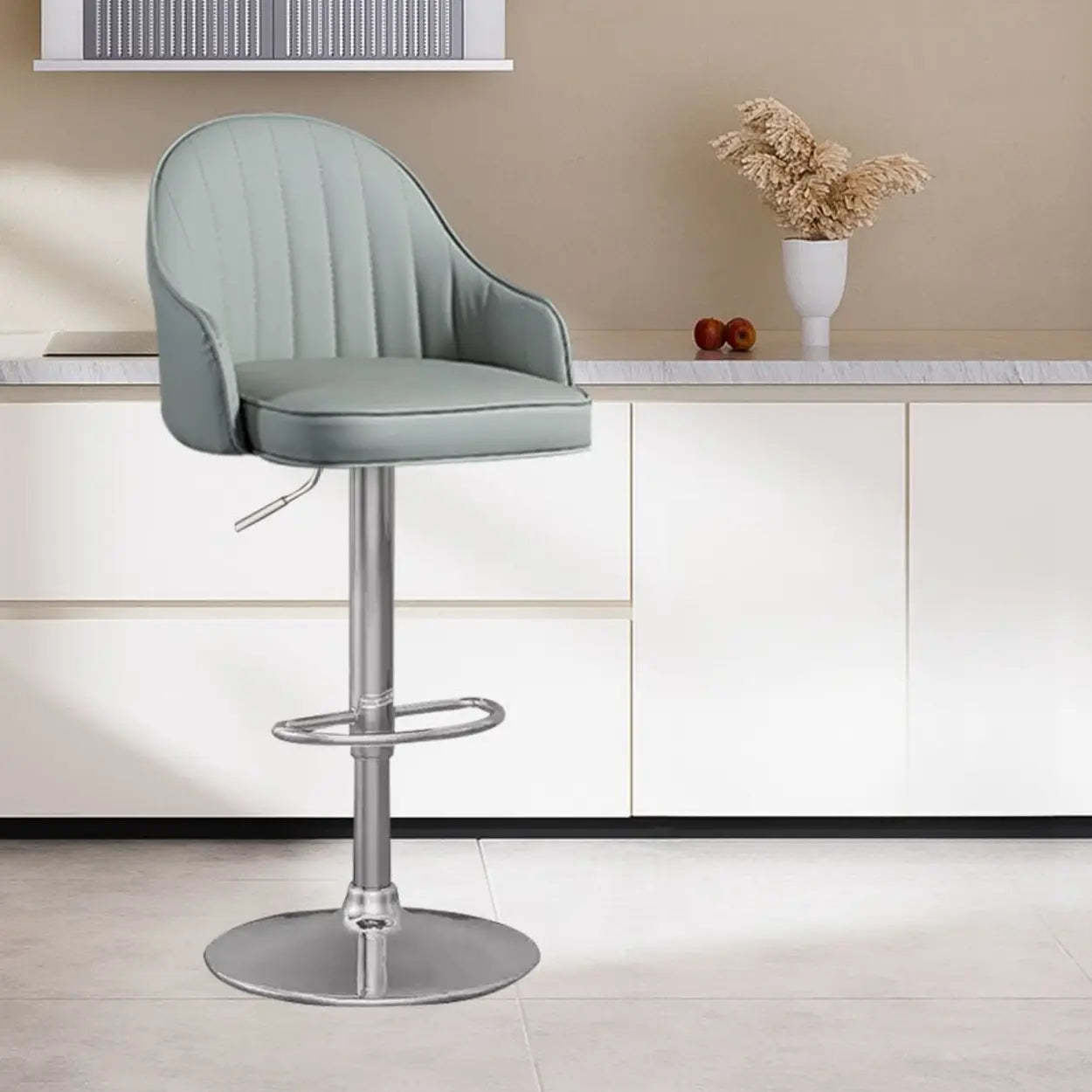 Adjustable Leather Swivel Bar Stool with Arms