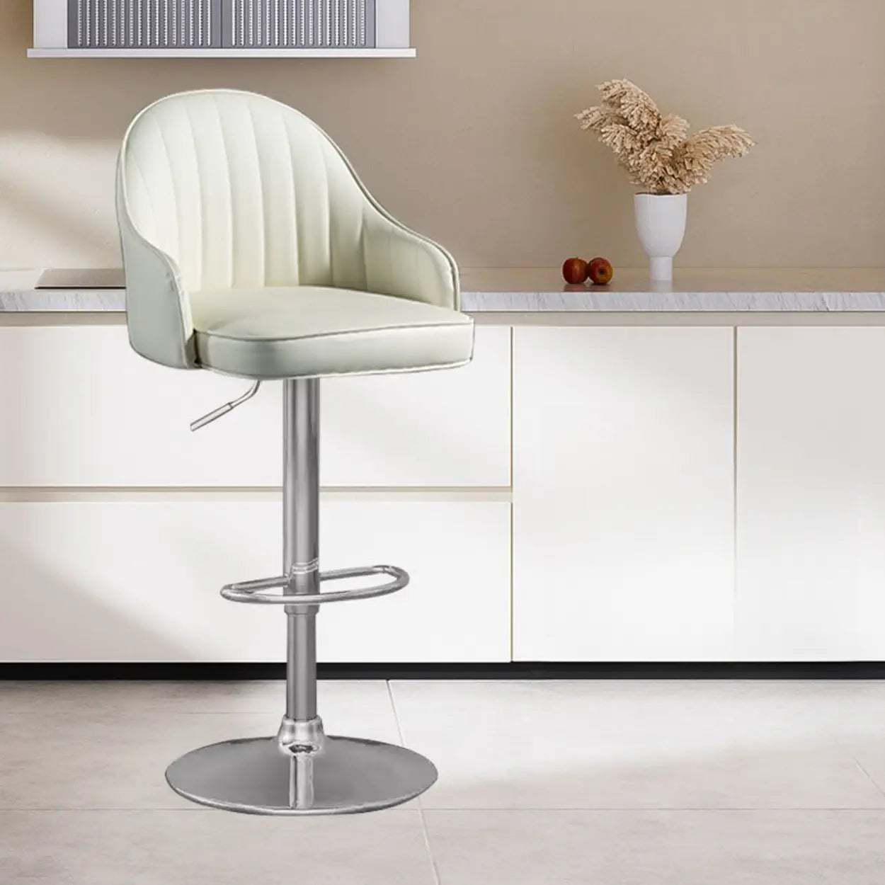 Adjustable Leather Swivel Bar Stool with Arms