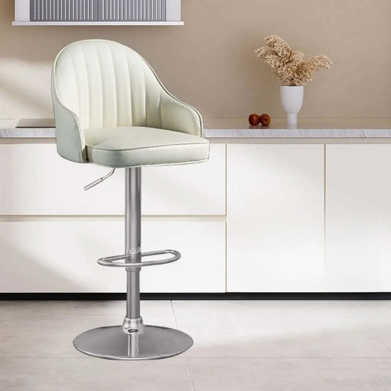 Adjustable Leather Swivel Bar Stool with Arms