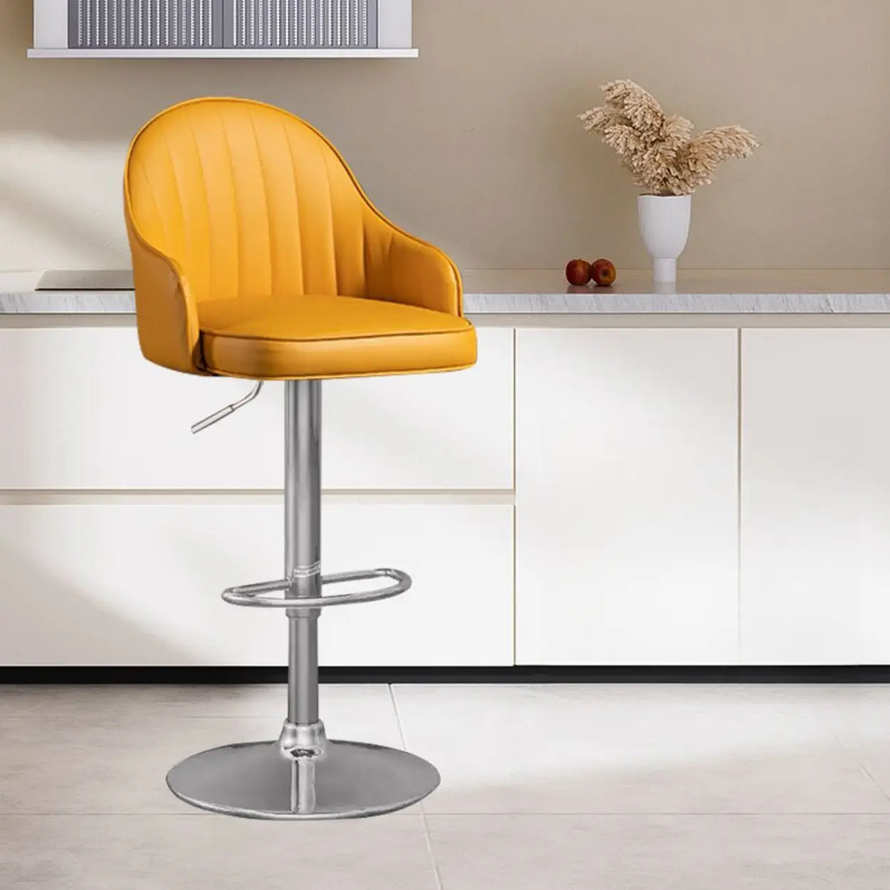 Adjustable Leather Swivel Bar Stool with Arms