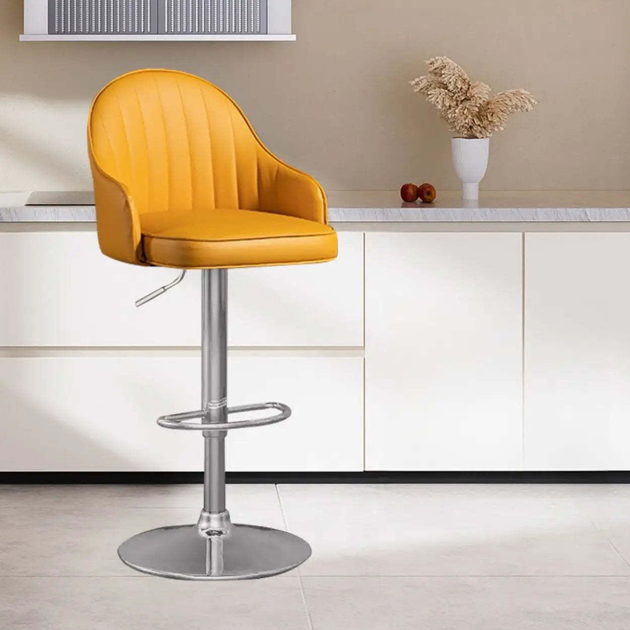 Adjustable Leather Swivel Bar Stool with Arms