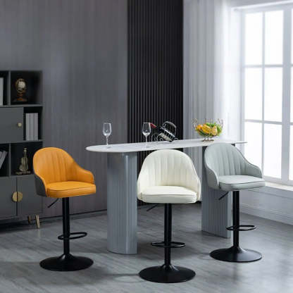 Adjustable Leather Swivel Bar Stool with Arms — Black / Black