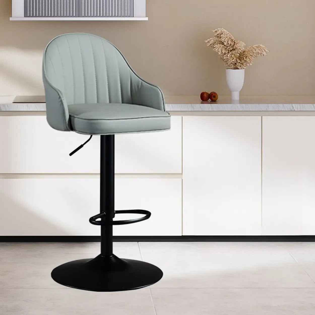 Adjustable Leather Swivel Bar Stool with Arms — Black / Silver