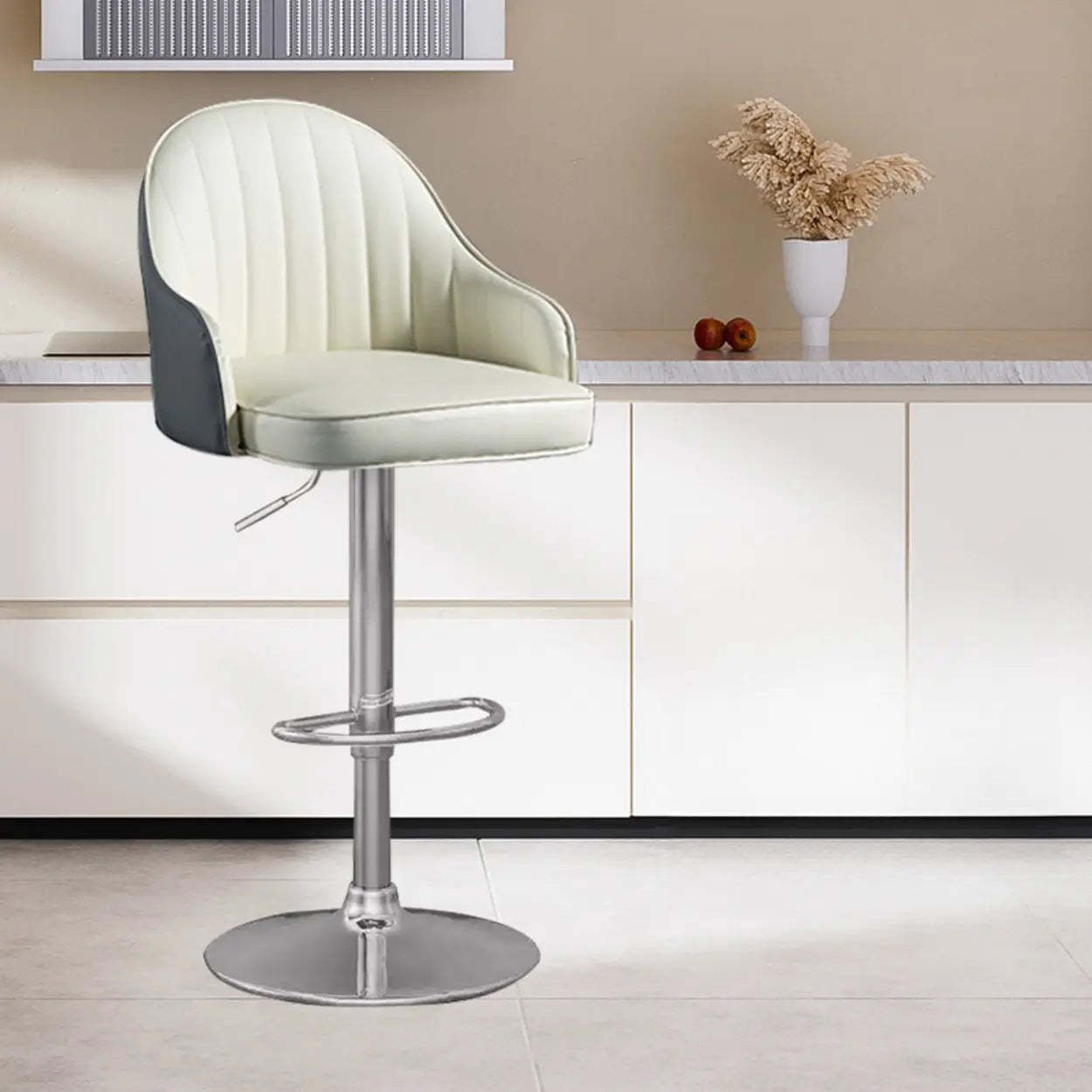 Adjustable Leather Swivel Bar Stool with Arms