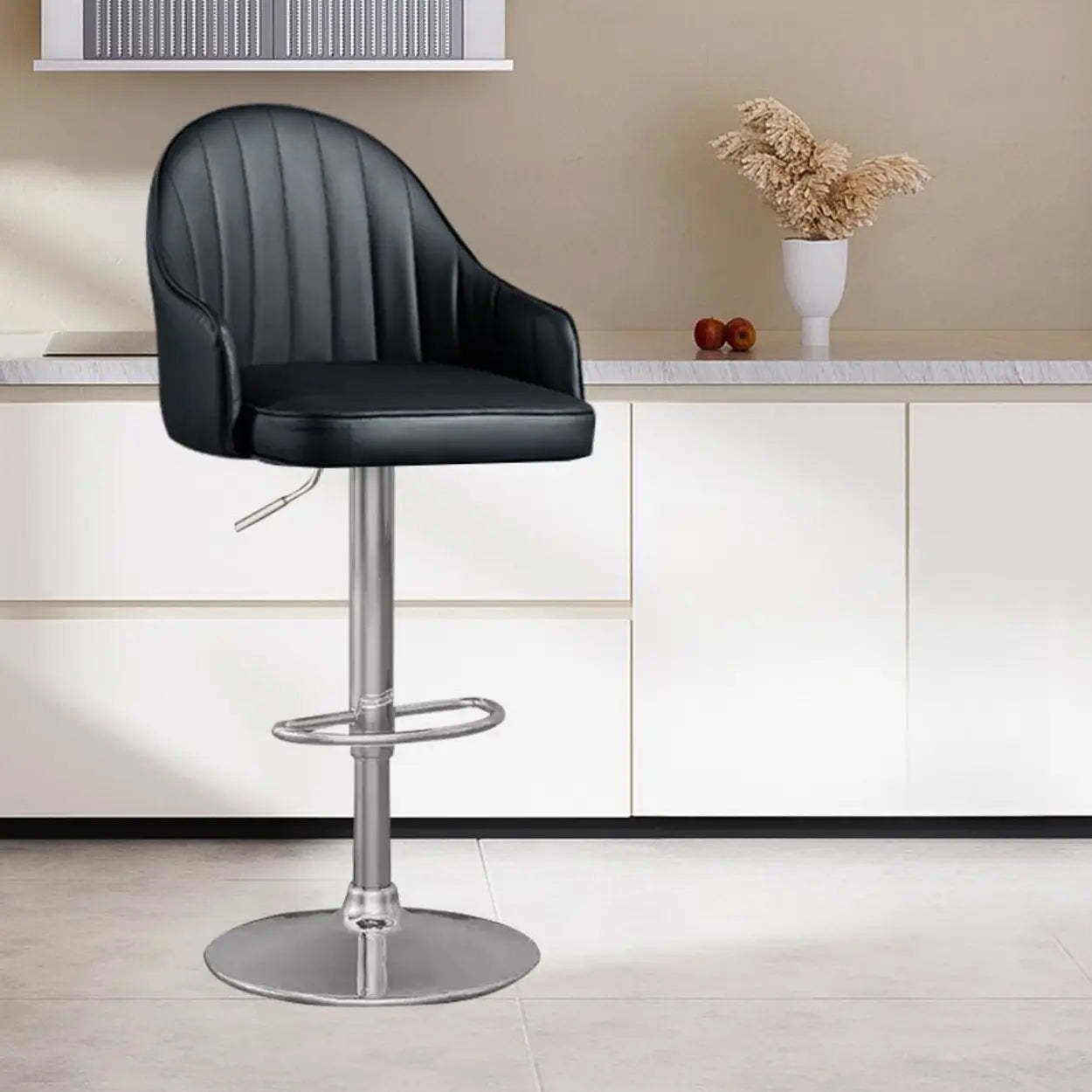 Adjustable Leather Swivel Bar Stool with Arms
