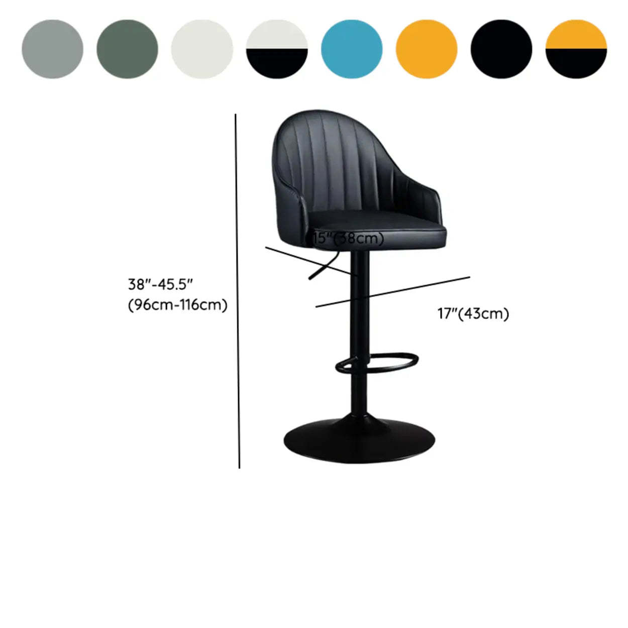 Adjustable Leather Swivel Bar Stool with Arms