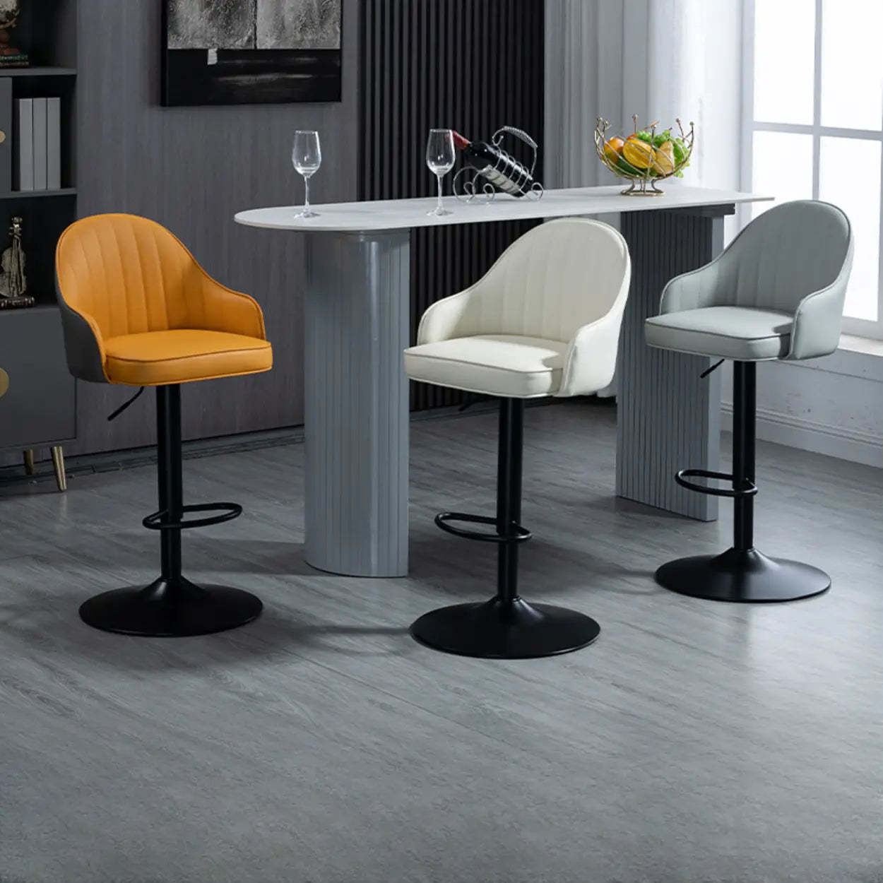 Lighom modern arms leather bar & counter stools — White & Gray / Black