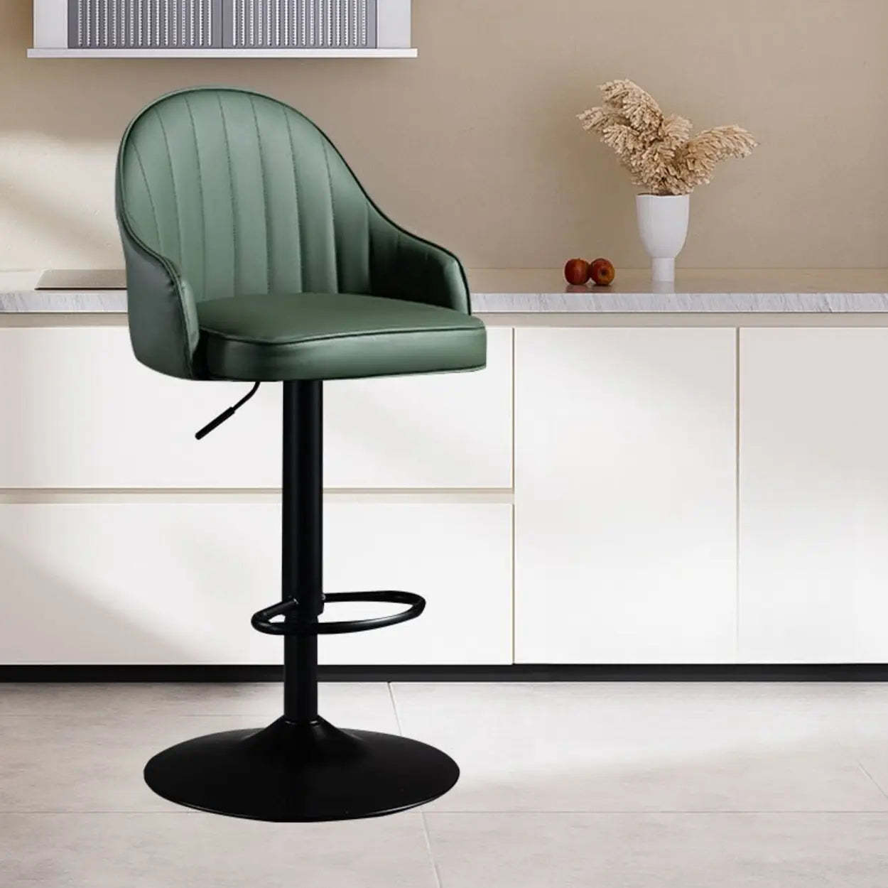 Adjustable Leather Swivel Bar Stool with Arms — White-Gray / Silver