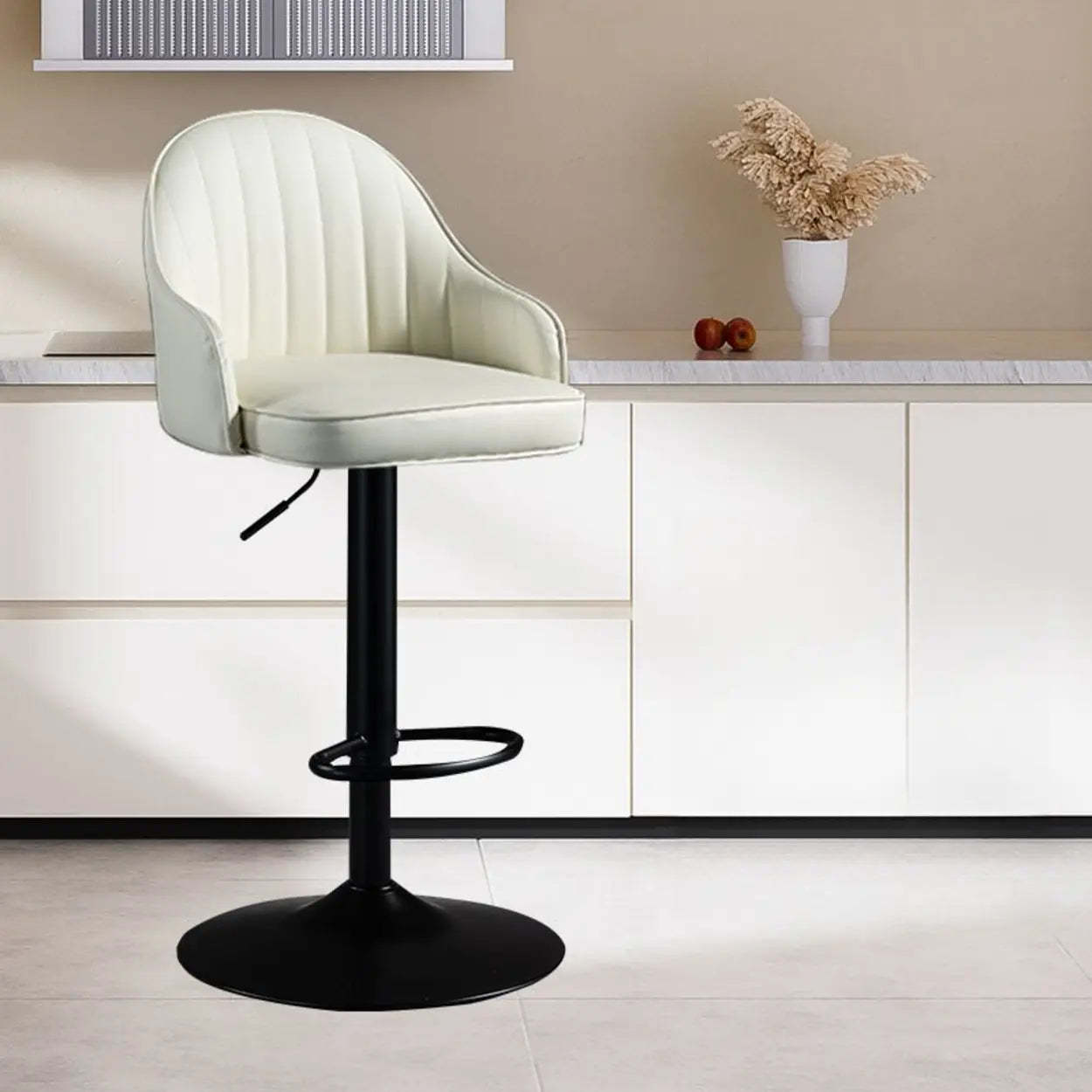 Adjustable Leather Swivel Bar Stool with Arms — Yellow / Black