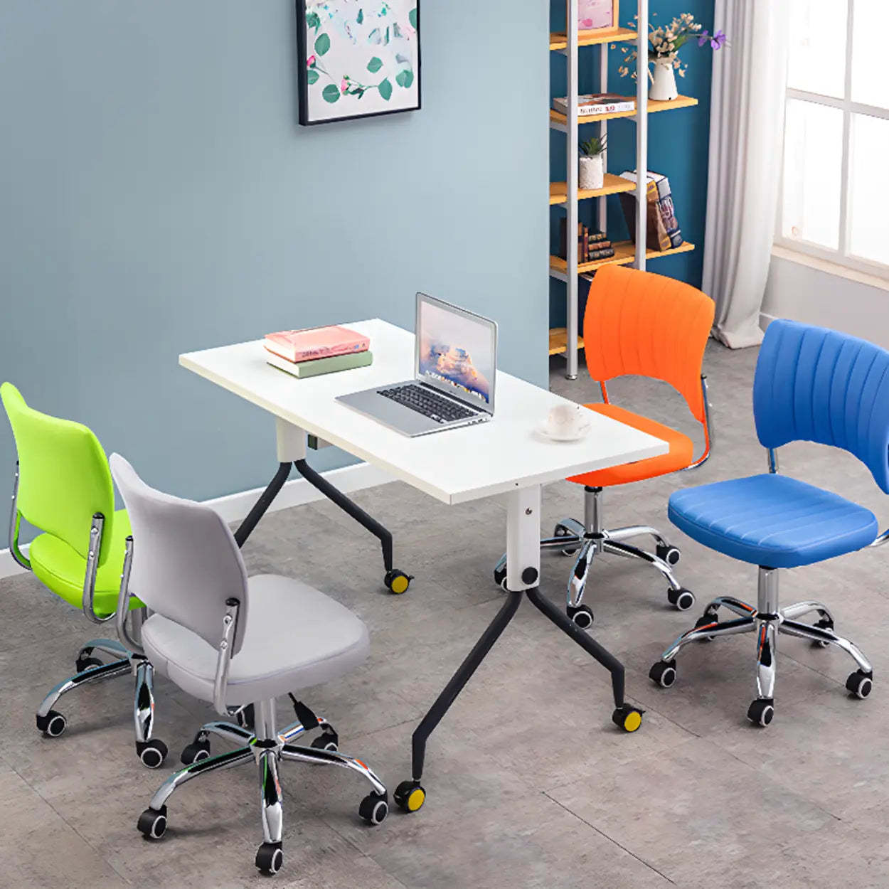 Adjustable Swivel Leather Office Chair — Blue