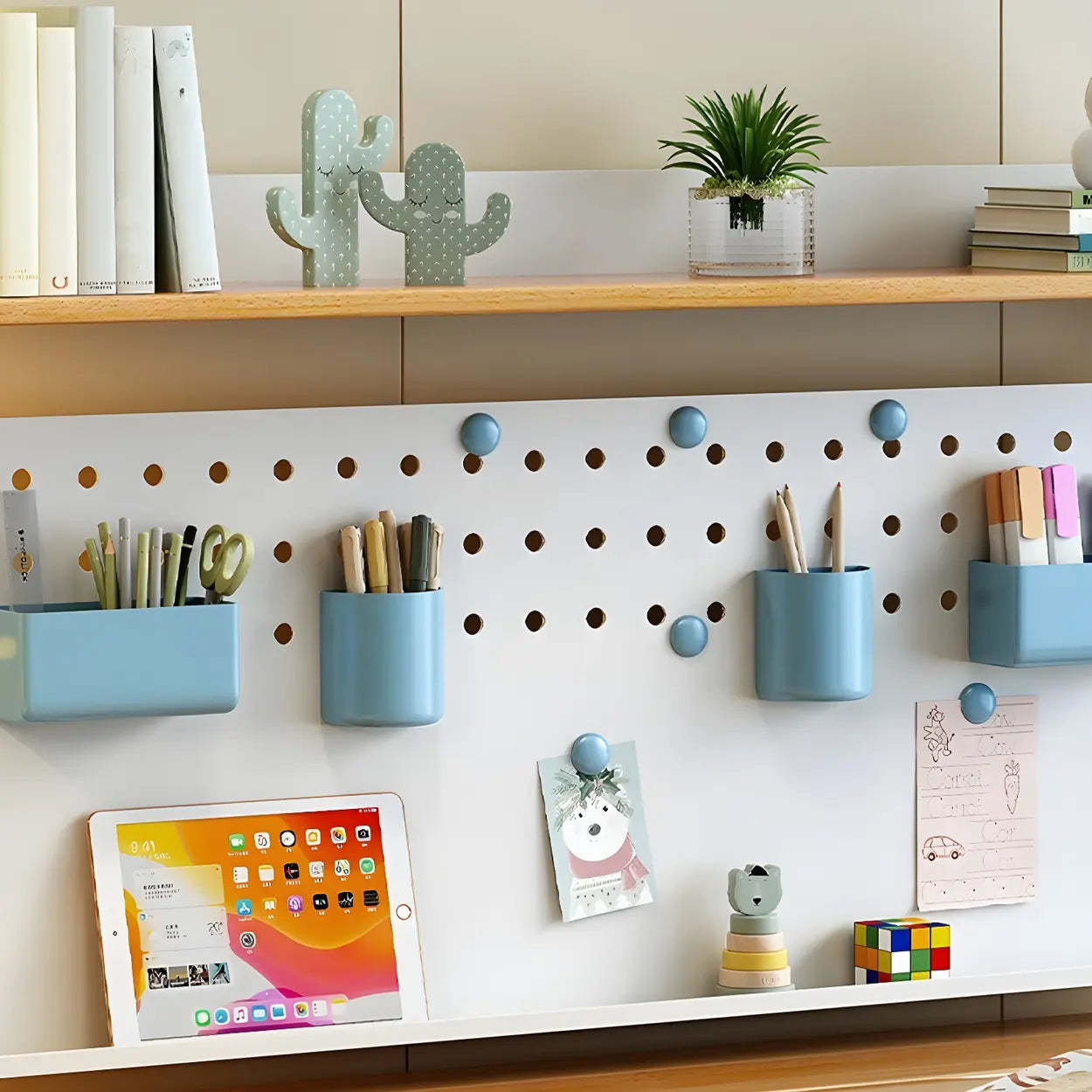 Adjustable Natural Wood Drawer T-Shape Standing Desk