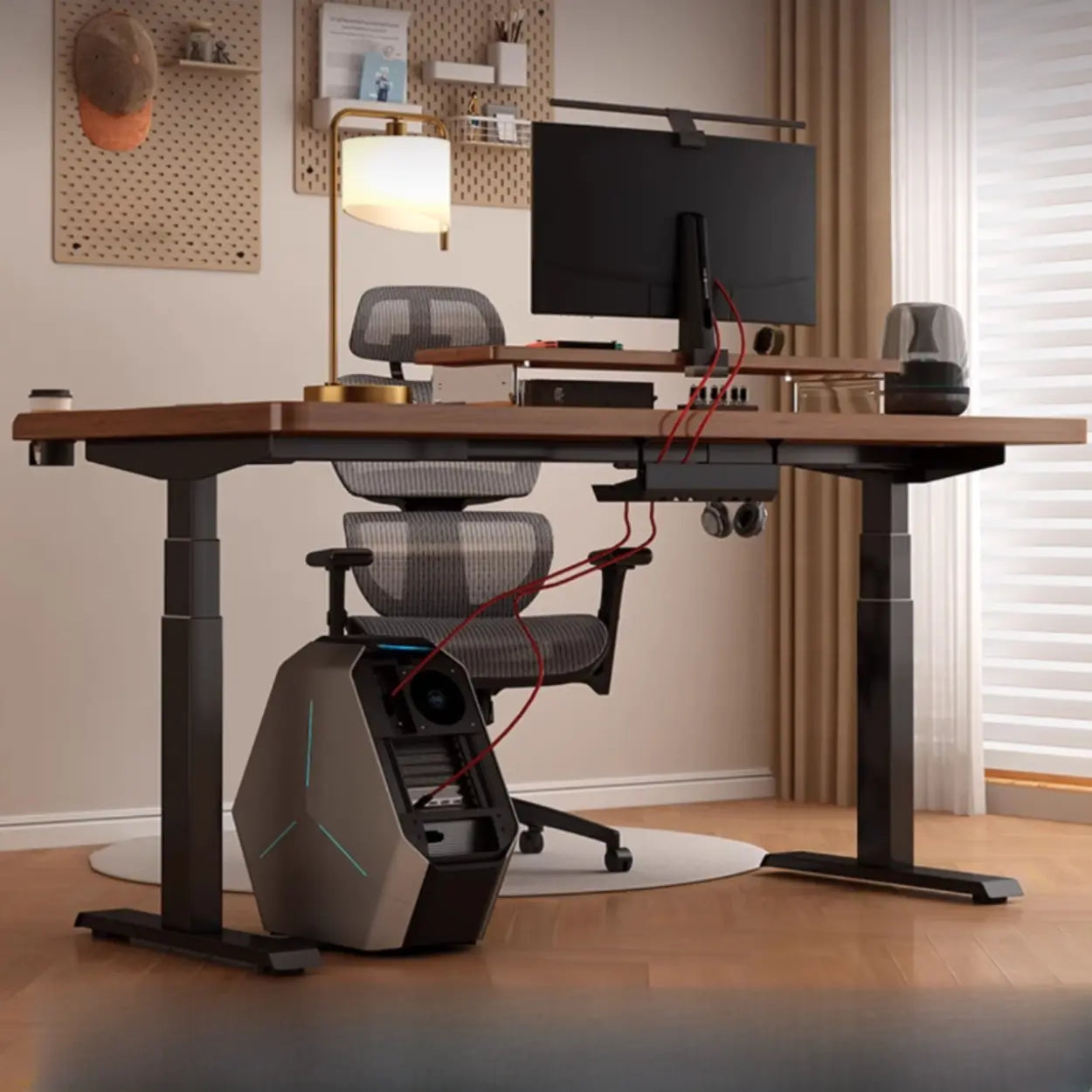 Adjustable Nut-Brown Wood Computer Desk — White / Table Only
