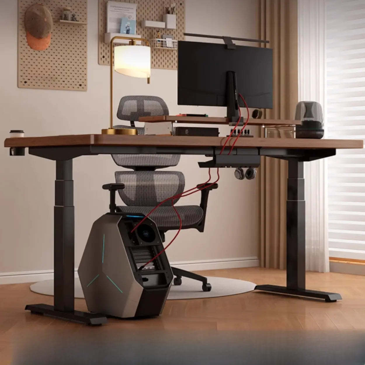 Adjustable Nut-Brown Wood Computer Desk — White / Table Only