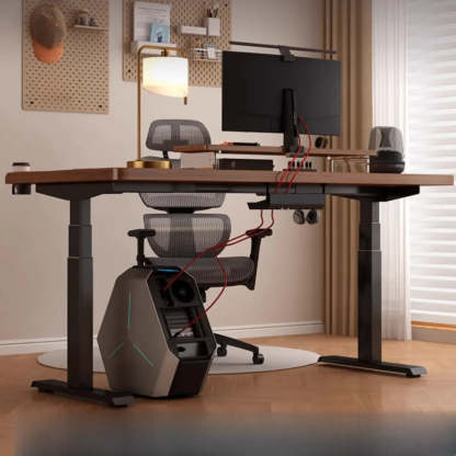 Adjustable Nut-Brown Wood Computer Desk — White / Table Only