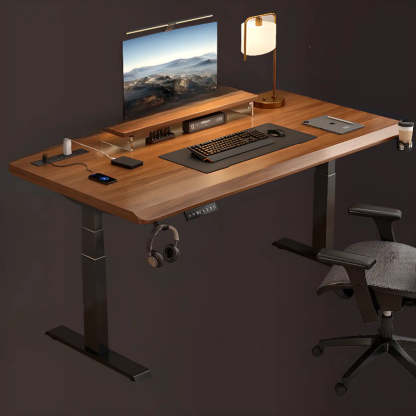 Adjustable Nut-Brown Wood Computer Desk — Nut-Brown / Table Only