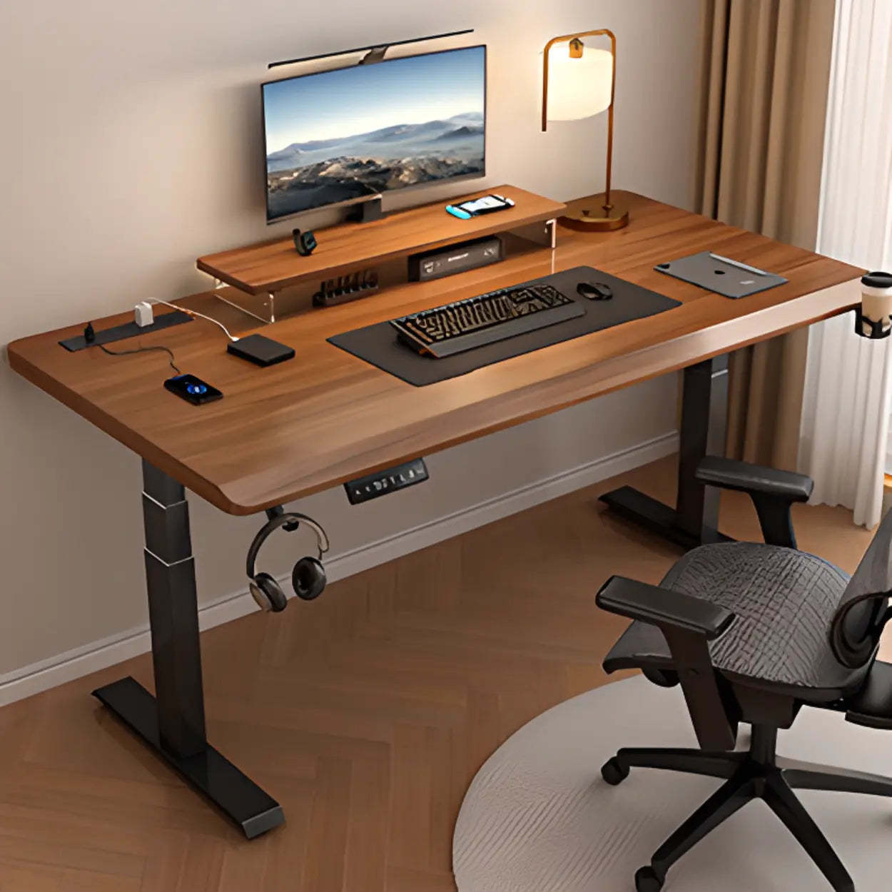 Desk computer wood desks for living room — 47" L x 24" W x 51" H / Nut & Brown