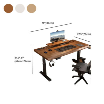 Adjustable Nut-Brown Wood Computer Desk — Natural / Table Only