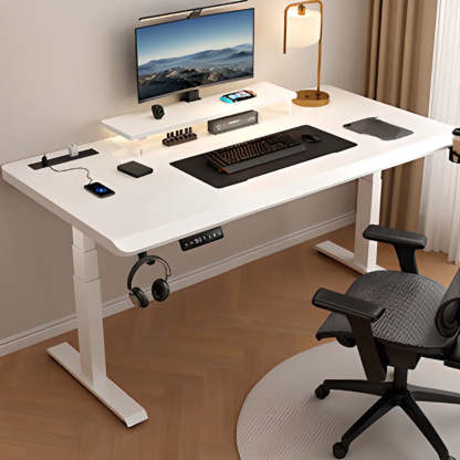 Adjustable Nut-Brown Wood Computer Desk — White / Table Only