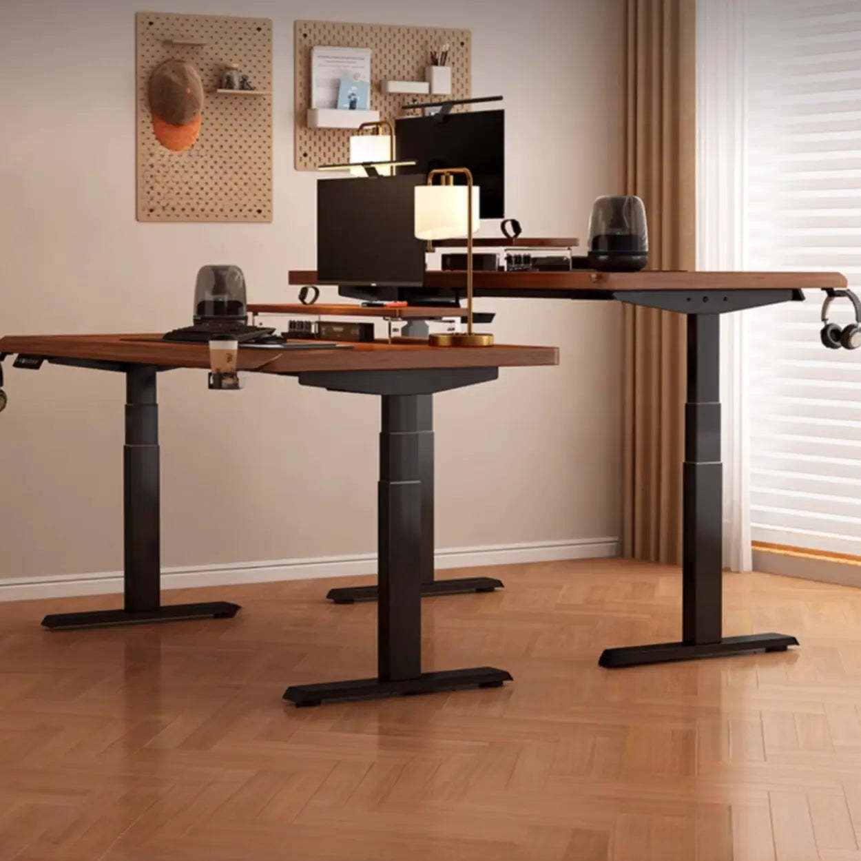 Adjustable Nut-Brown Wood Computer Desk — White / Table Only