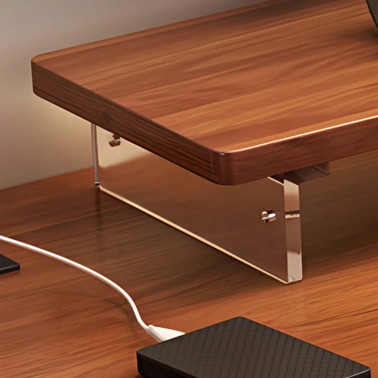 Adjustable Nut-Brown Wood Computer Desk — White / Table Only