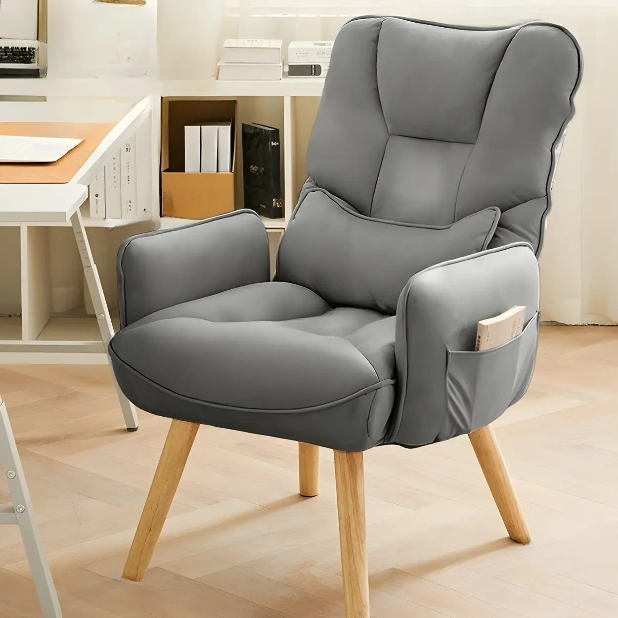 Adjustable Recliner Faux Leather Office Chair with Headrest — Blue / Nylon / Without Footrest
