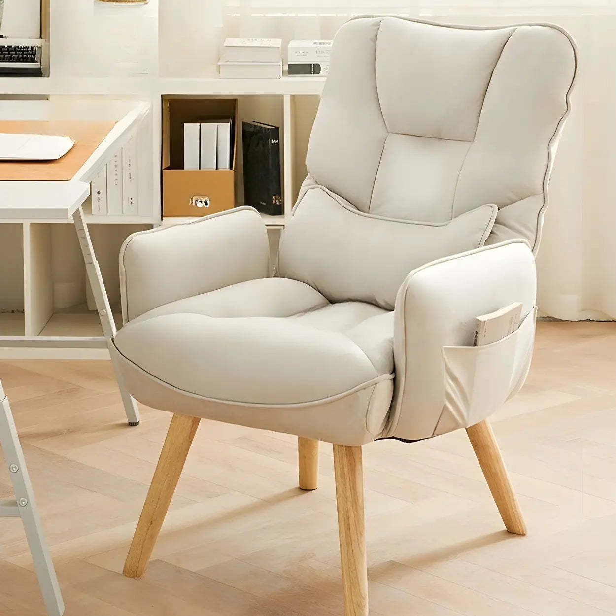 Adjustable Recliner Faux Leather Office Chair with Headrest — Grey / Nylon / With Footrest