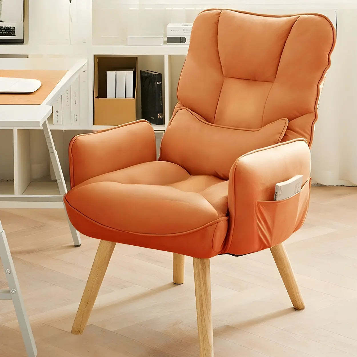 Adjustable Recliner Faux Leather Office Chair with Headrest — Light Gray / Nylon / Without Footrest