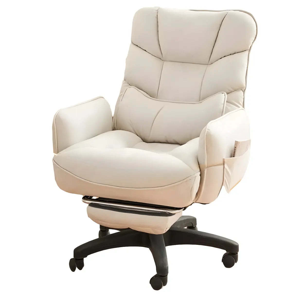 Adjustable Recliner Faux Leather Office Chair with Headrest — Light Gray / Wood / Without Footrest